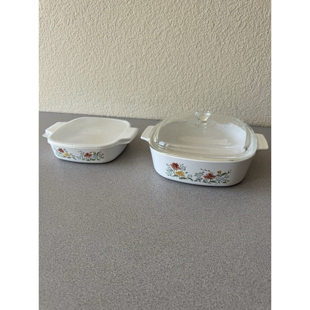 Vintage CorningWare Wildflower A-2-B 2L A-1-B 1L Casserole Set w/ Lids